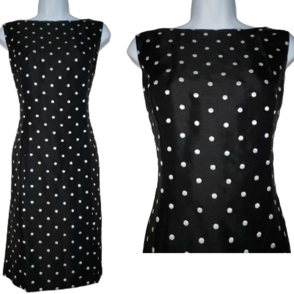 NWOT Natural Instinct black embroidered polka dot silk shift dress Womens 8